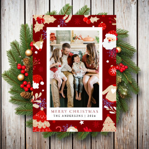 Whimsical Colorful Christmas Characters Photo Holiday Card