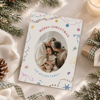 Whimsical Colorful Christmas Photo Holiday Card