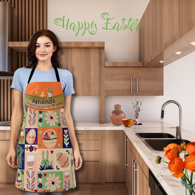 Whimsical  Colorful Collage Bunny  Apron (Whimsical Colorful Collage Bunny Apron)