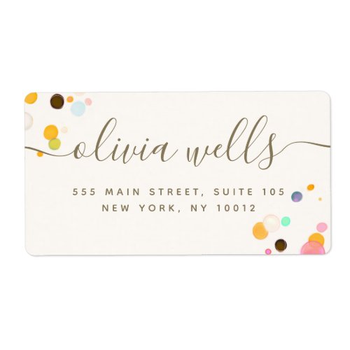 Whimsical Colorful Confetti Signature Script  Labe Label