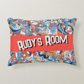 Whimsical Colorful Doodle with name, Accent Pillow