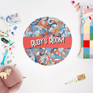Whimsical Colorful Doodle with name, Rug