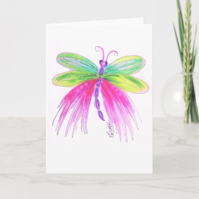 Whimsical Colorful Dragonfly Blank Greeting Card (Front)
