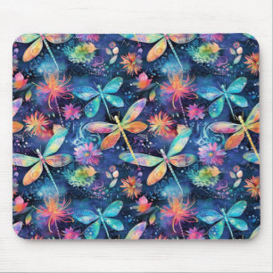 Whimsical colorful dragonfly pattern mouse pad
