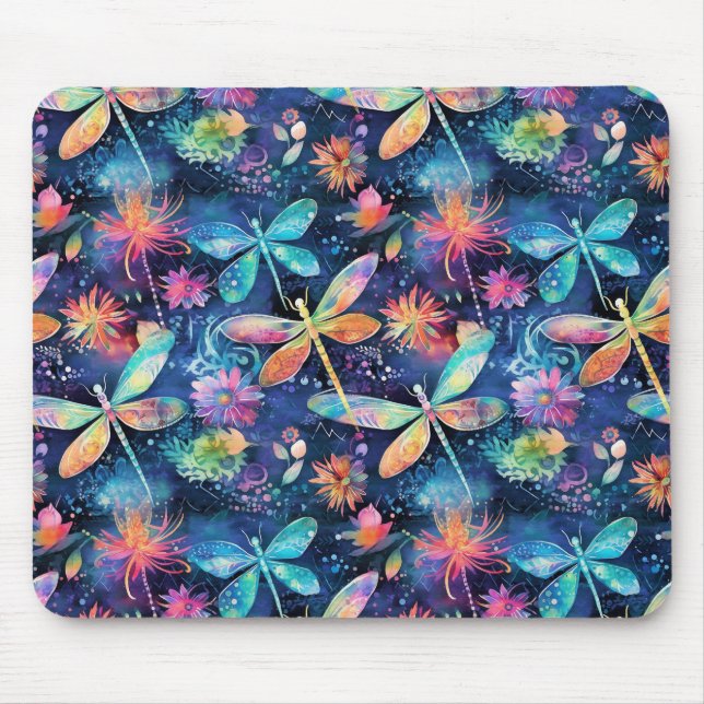 Whimsical colorful dragonfly pattern mouse pad (Front)