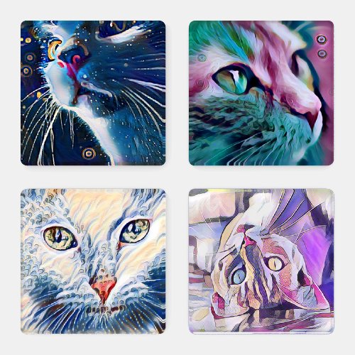 Whimsical Colorful Fantasy Cat Art Because Cats Coaster Set