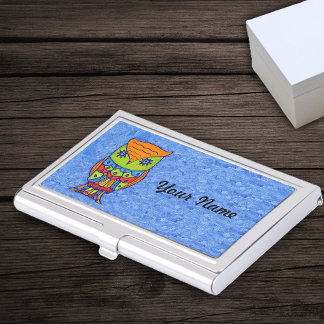 Whimsical Colorful Fantasy Owl Business Card Case