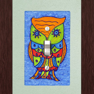 Whimsical Colorful Fantasy Owl Light Switch Cover