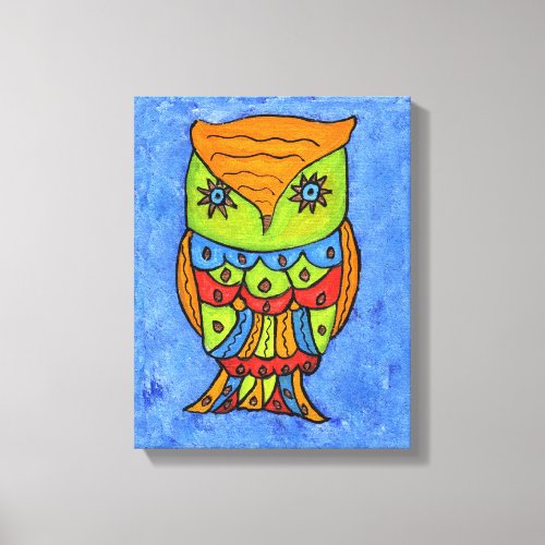 Whimsical Colorful Fantasy Owl Original Painting Canvas Print