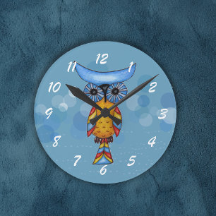 Whimsical Colorful Fantasy Owl Round Clock