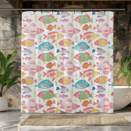 Whimsical Colorful Fish Shower Curtain
