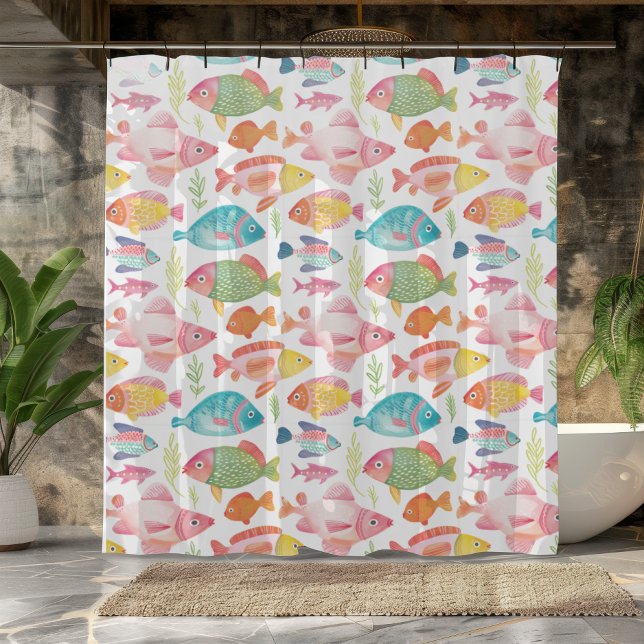 "Whimsical Colorful Fish Shower Curtain (Creator Uploaded)