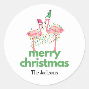 Whimsical Colorful Flamingo Christmas Stickers