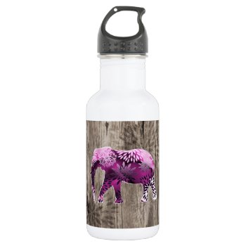 Whimsical Colorful Floral Elephant On Wood Design Water Bottle by LuaAzul at Zazzle