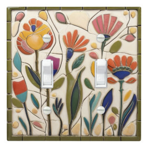 Whimsical Colorful Floral Flowers Light Switch Cover