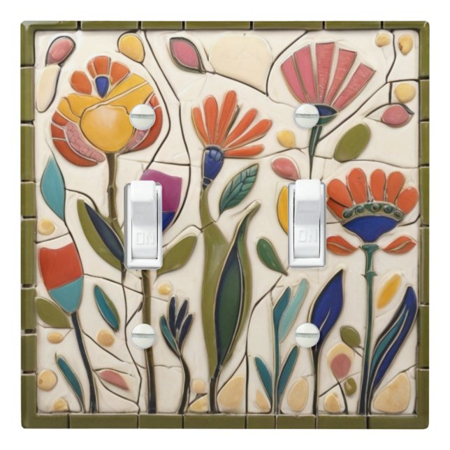 Whimsical Colorful Floral Flowers Light Switch Cover (In Situ)
