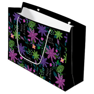 Whimsical Colorful Floral Happy Birthday  Large Gift Bag