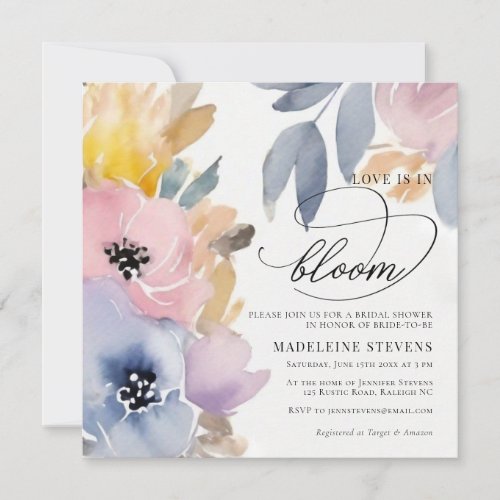 Whimsical Colorful Floral Love Bloom Bridal Shower Invitation