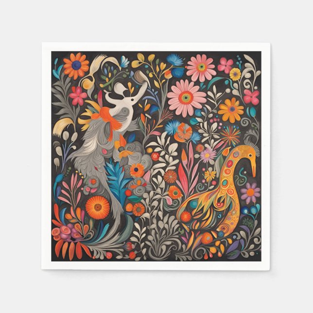 Whimsical Colorful floral Otomi Pattern  Napkins (Front)