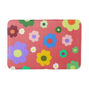 Whimsical Colorful Floral Retro, Cheerful Bath Mat