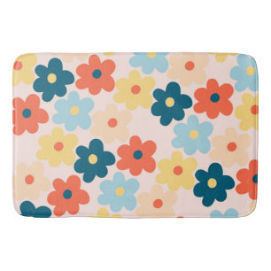 Whimsical Colorful Floral Retro Cheerful Preppy Bath Mat