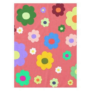 Whimsical Colorful Floral Retro, Cheerful, Preppy Tablecloth