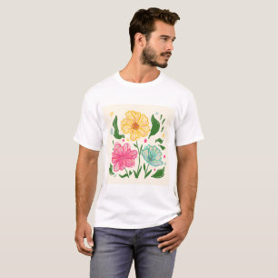Whimsical Colorful Flower Illustration – Hand Draw T-Shirt