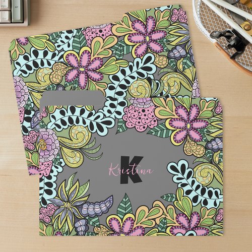 Whimsical Colorful Flowers and Leaves Botanical File Folder