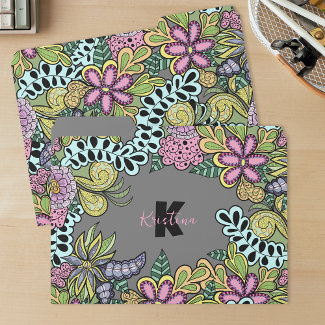 Whimsical Colorful Flowers and Leaves Botanical