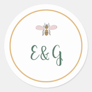 Whimsical Colorful Flowers Bee Wedding Classic Round Sticker