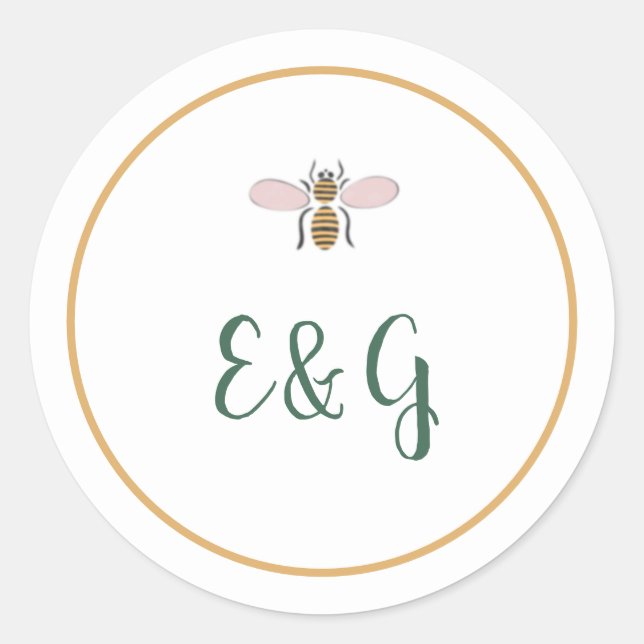 Whimsical Colorful Flowers Bee Wedding Classic Round Sticker (Front)