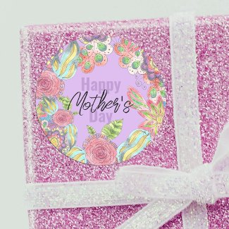 Whimsical Colorful Flowers on Purple Mother's Day