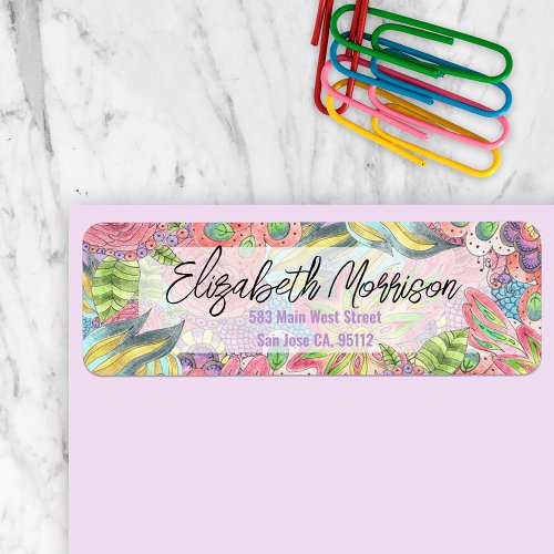 Whimsical Colorful Flowers Return Address Label