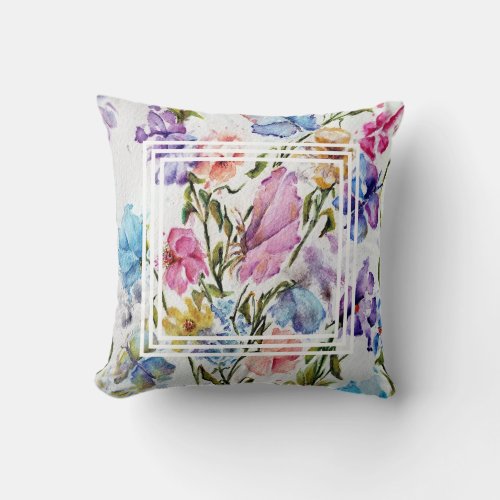 Whimsical Colorful Flowers Throw Pillow