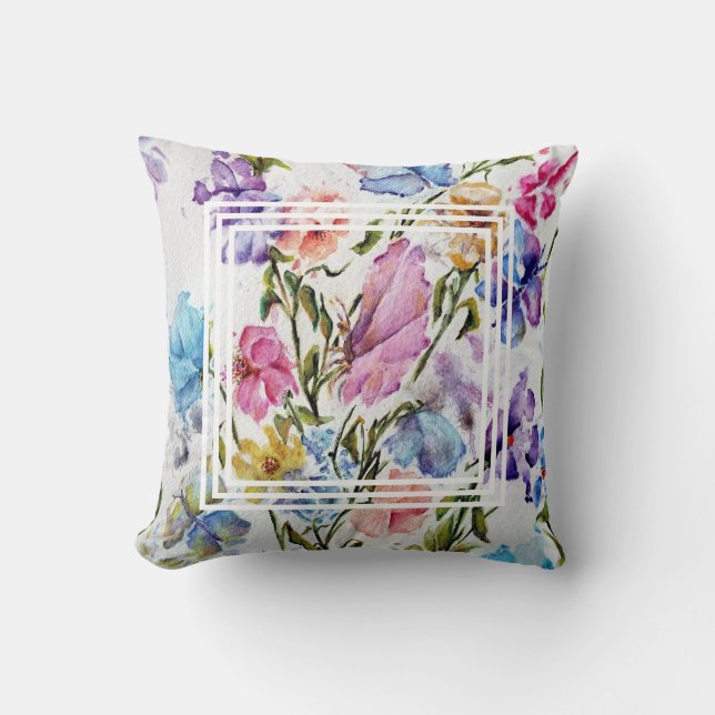 Whimsical Colorful Flowers Throw Pillow (Front)