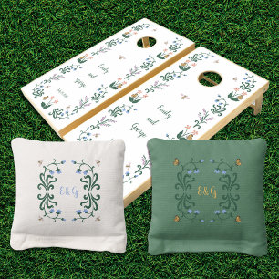 Whimsical Colorful Flowers Wedding Cornhole Bags