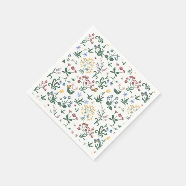 Whimsical Colorful Flowers Wedding Napkins (Corner)