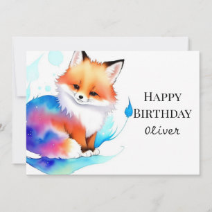 Whimsical Colorful Fox Birthday Card