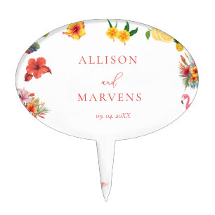 Whimsical Colorful Fun Tropical Flamingle Wedding Cake Topper