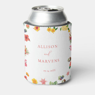 Whimsical Colorful Fun Tropical Flamingle Wedding  Can Cooler