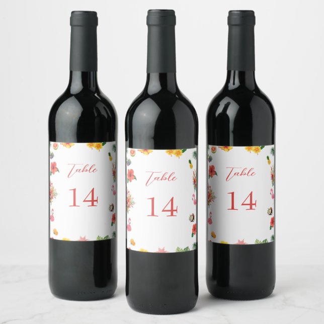Whimsical Colorful Fun Tropical Flamingle Wedding Wine Label (Bottles)