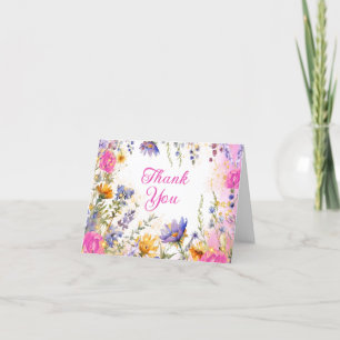 Whimsical Colorful Garden Flowers Faux Glitter Letterpress Thank You Card