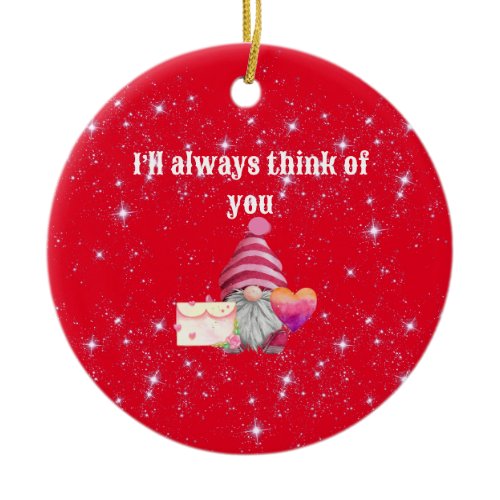 Whimsical Colorful Gnome in Love Ceramic Ornament