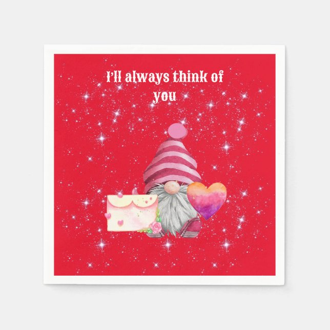 Whimsical Colorful Gnome in Love Napkins (Front)