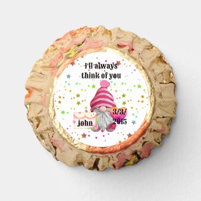 Whimsical Colorful Gnome in Love Reese's Peanut Butter Cups (Front)