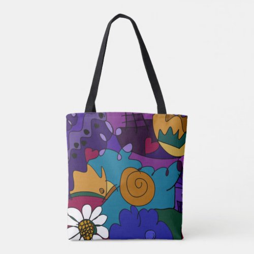 Whimsical Colorful Hand_Drawn Doodle Pattern Tote Bag