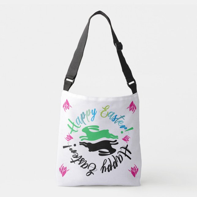 Whimsical Colorful Happy Easter Bunny Spring Joy Crossbody Bag (Front)