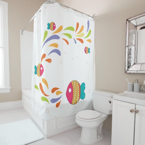 Whimsical Colorful Happy Fish Splash Any BG Color Shower Curtain