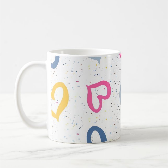 Whimsical Colorful Hearts & Speckled Coffee Mug (Left)