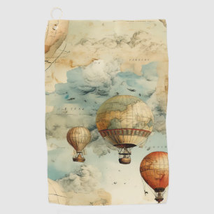 Whimsical Colorful Hot Air Balloon Map Golf Towel